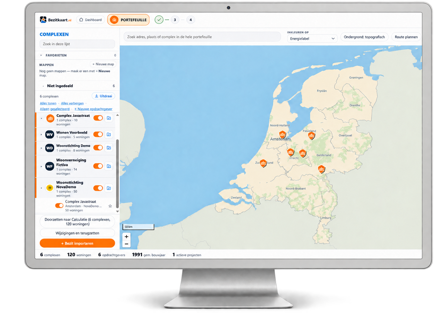 Portefeuille in BezitKaart: alle complexen op de kaart van Nederland